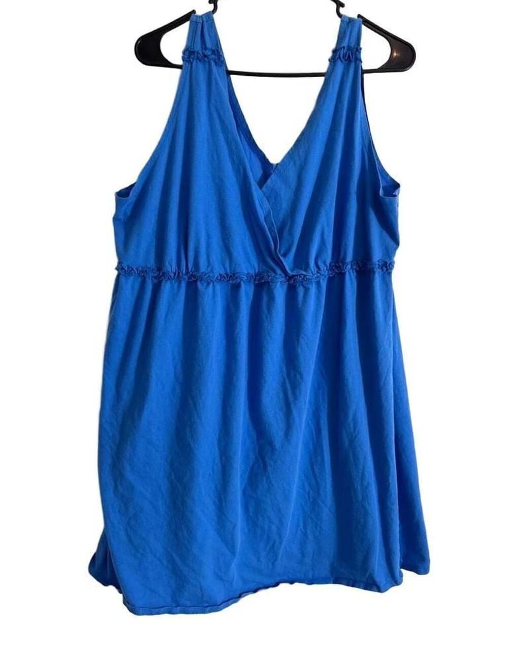 Avenue Body Whispers & Winks Blue V-Neck Ruffled Tank Dress Size 22/24